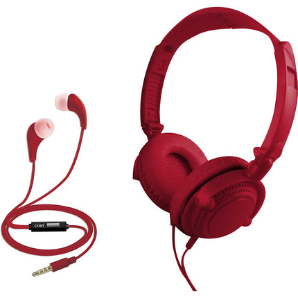 2 in 1 Headphones and Earbuds Combo, Red