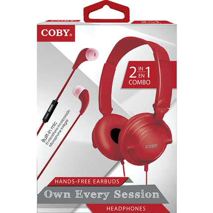 2 in 1 Headphones and Earbuds Combo, Red