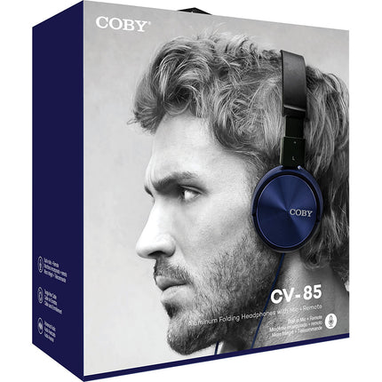 Stereo Headphones w/Mic, Blue