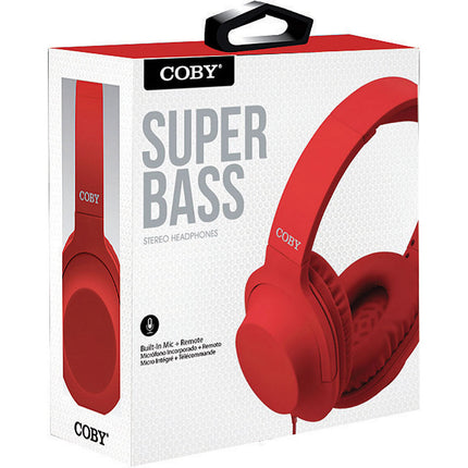 Super Bass Stereo Headphones w/Mic, Red