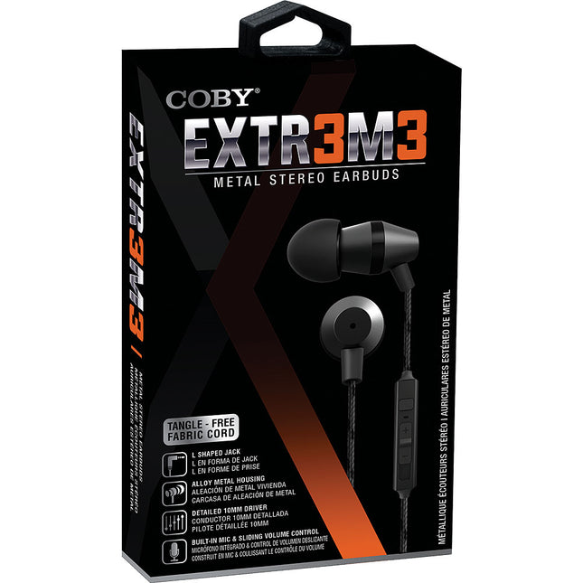 Tangle-Free Flat Cable Metal Stereo Earbuds, Black