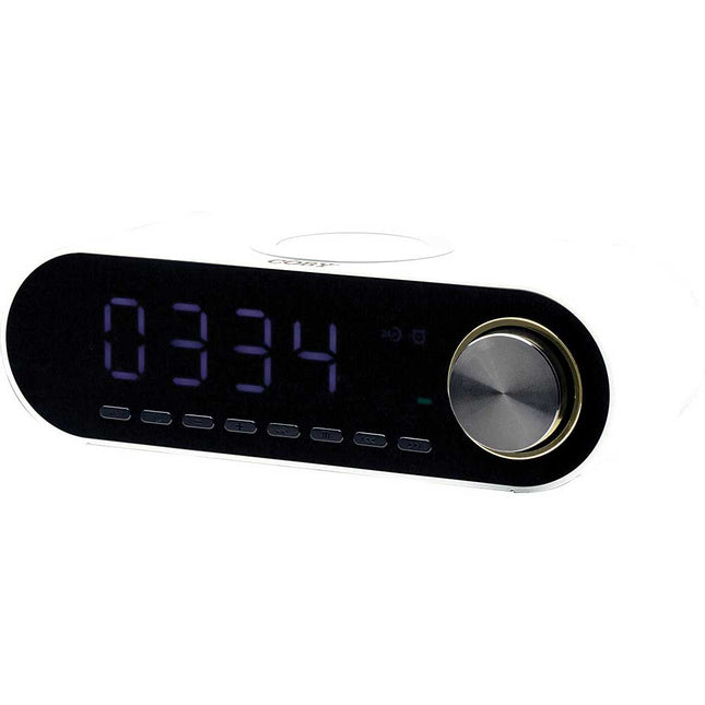Bluetooth Clock Radio with Wireless Charger, White