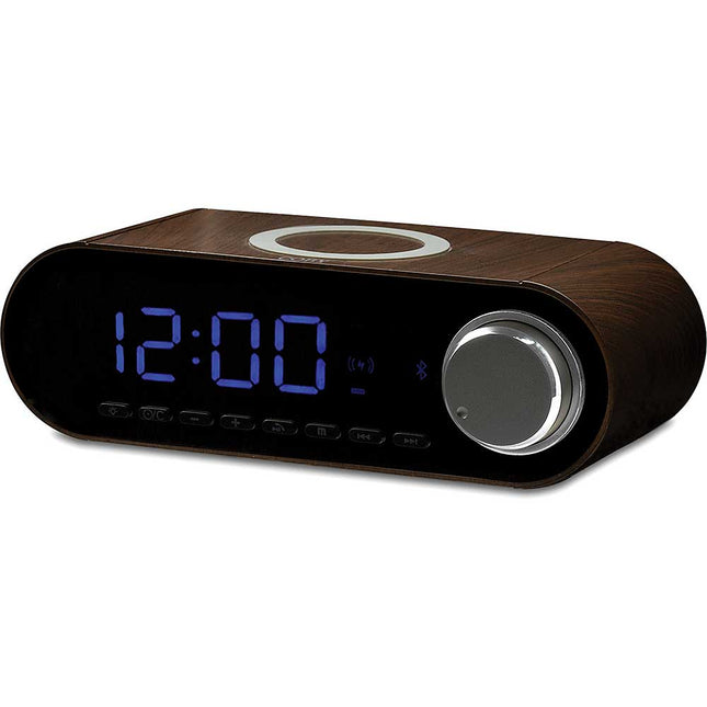 Bluetooth Clock Radio with Wireless Charger, Wood