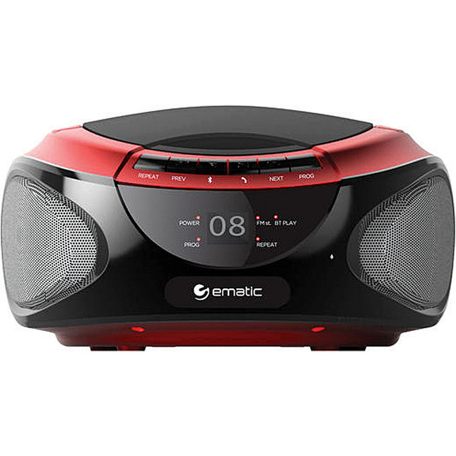 CD Boombox with AM/FM Radio, Bluetooth Audio & Speakerphone, Red