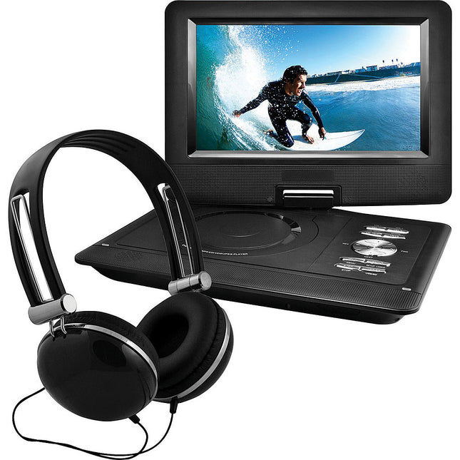 10" Portable DVD Player Swivel Screen with Matching Headphones & Car Headrest Mount, Black