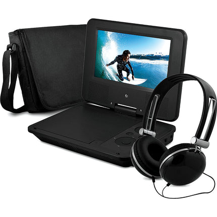 7" Portable DVD Player w/Matching Headphones and Bag, Black