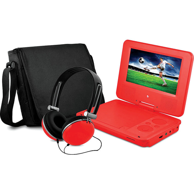 7" Portable DVD Player w/Matching Headphones and Bag, Red