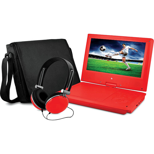 9" Portable DVD Player w/Matching Headphones and Bag, Red
