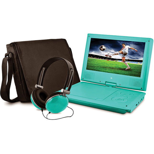 9" Portable DVD Player w/Matching Headphones and Bag, Teal