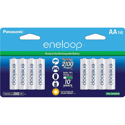 AA 2100 Cycle Ni-MH Pre-Charged Rechargeable Batteries, Pack 16