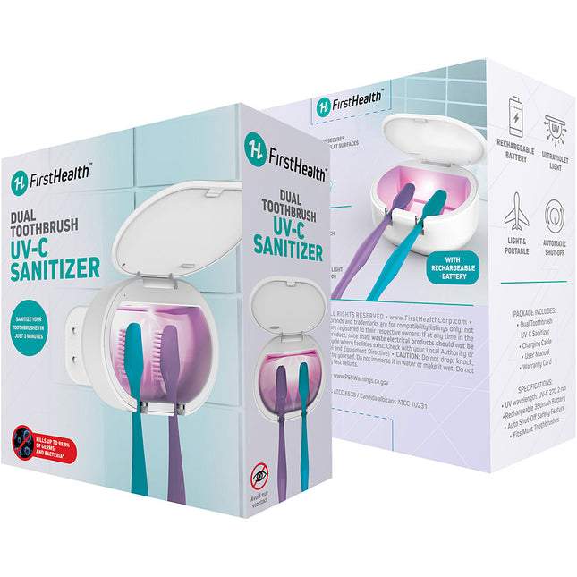 Dual Toothbrush UV-C Sanitizer w/Built in Rechargeable Battery