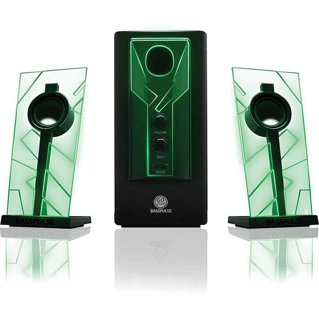 2.1 Stereo Speaker Sound System w/Powered Subwoofer, Green LED Glow Lights