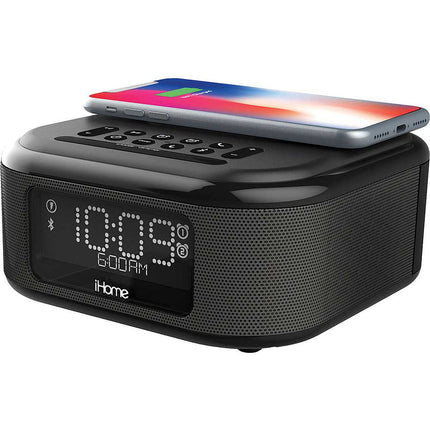 Wireless Charging Bluetooth Alarm Clock with Speakerphone & USB Port, Black