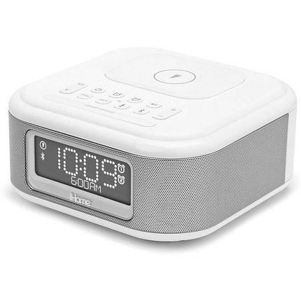 Wireless Charging Bluetooth Alarm Clock with Speakerphone & USB Port, White
