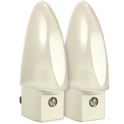 Auto LED Night Light, White Plastic Base with Shade, 2 Pack