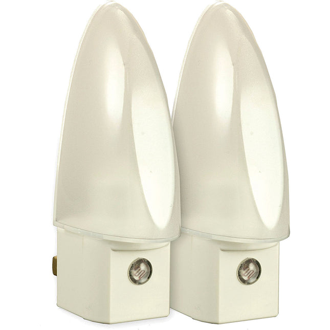 Auto LED Night Light, White Plastic Base with Shade, 2 Pack