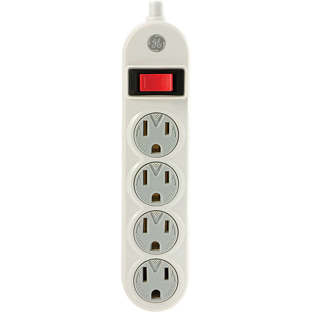 Power Strip, 4 Outlets with Safety Covers and 1.5-Feet Cord, White