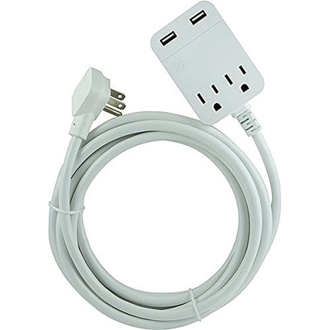 USB Charging Extension Cord with Surge Protection, White