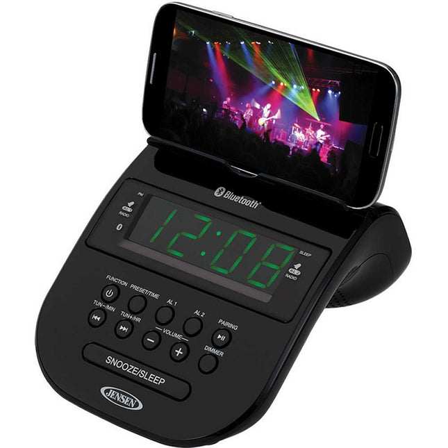 JCR295BK Bluetooth Clock Radio w/ Cellphone Holder, Black