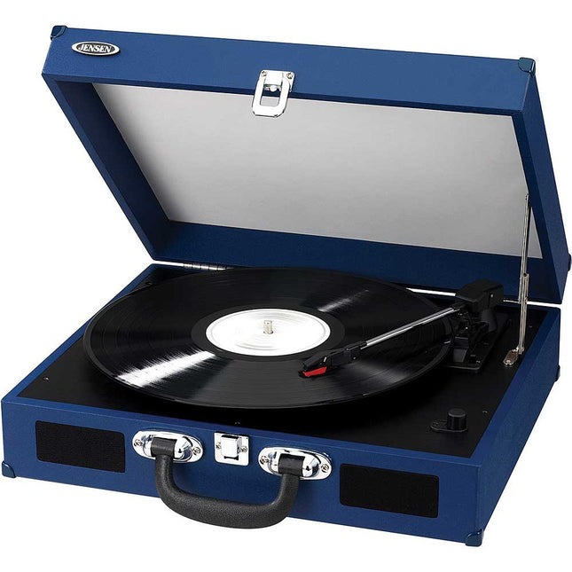 JTA-410-BL Portable 3-Speed Stereo Turntable w/Speakers, Blue