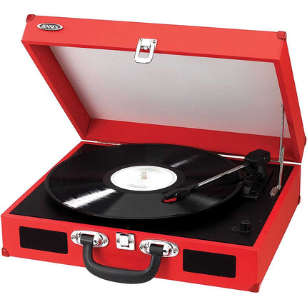 JTA-410-RD Portable 3-Speed Stereo Turntable w/Speakers, Red