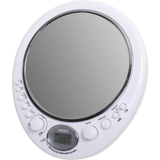 JWM150 AM/FM Alarm Clock Shower Radio w/ Fog Resistant Mirror