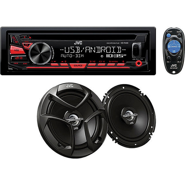 200 Watts Peak Power Single-DIN In-Dash AM/FM/CD Receiver with Two 6.5" 300 Watts Max Power 2-Way Speakers Package
