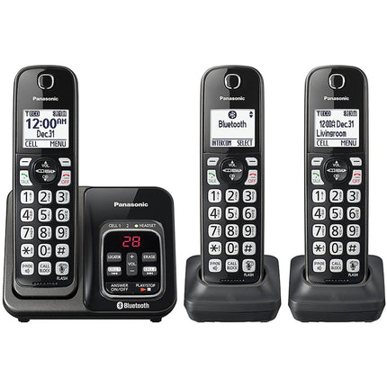 Link2Cell Bluetooth Cordless Phone with Voice Assist and Answering Machine, 3 Handsets