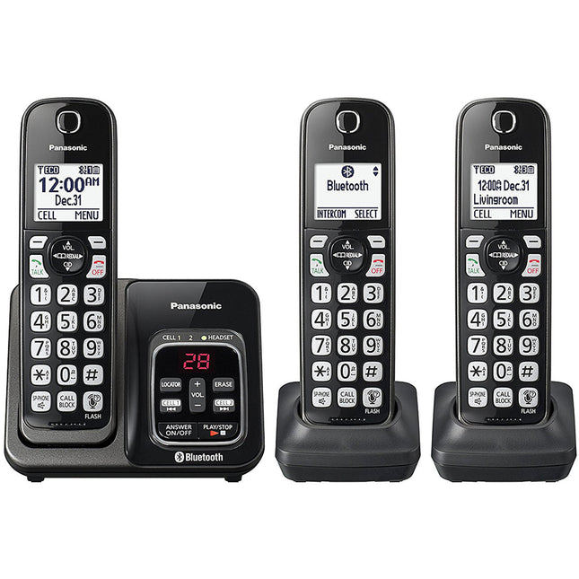 Link2Cell Bluetooth Cordless Phone with Voice Assist and Answering Machine, 3 Handsets