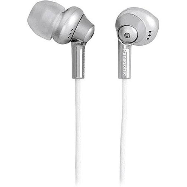 RP-HJE300S Silver Portable Earbud Headphones with Carrying Pouch