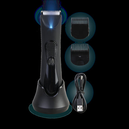 Waterproof Rechargeable Body Hair Trimmer with Ceramic Blades & Charging Stand