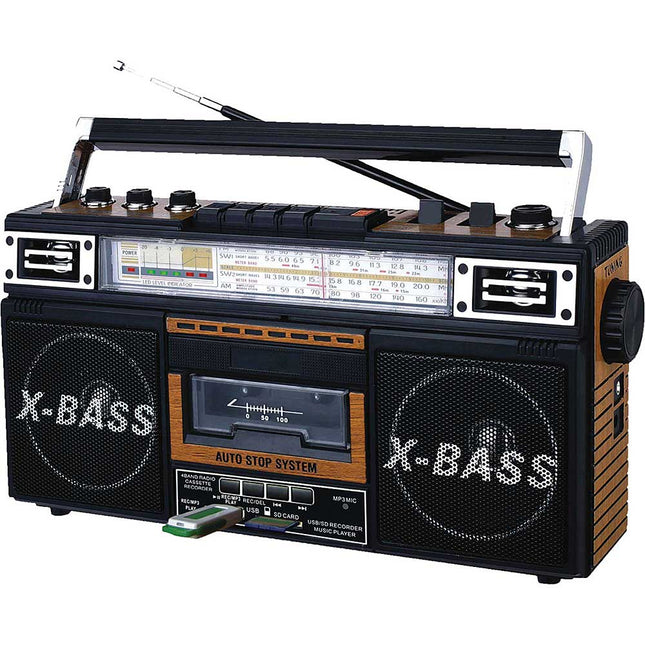 J22UWOOD AM/FM SW1-SW2 Radio Cassette Boomboox, Wood