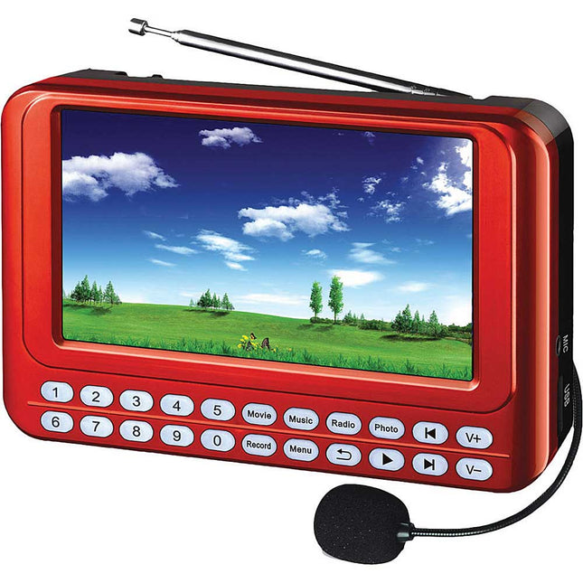 Portable System 4.3 TFT Screen, USB/Micro-SD, FM Radio, Red