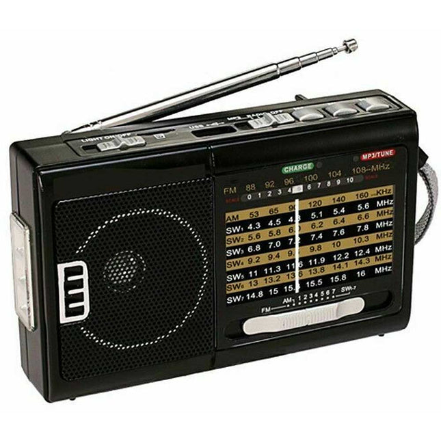 Rechargeable AM/FM/SW1-SW9 10-Band Portable FlashLight  Radio