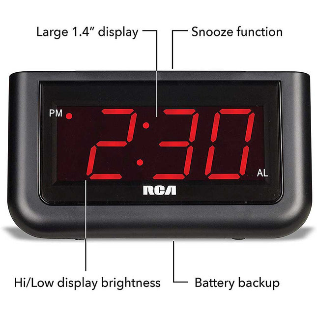 Digital Alarm Clock - Large 1.4" LED Display with Brightness Control and Repeating Snooze