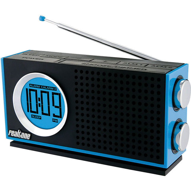 AM/FM Portable Dual Alarm Clock Radio, Blue