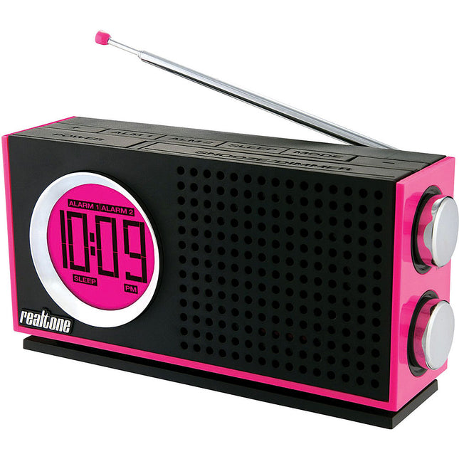 AM/FM Portable Dual Alarm Clock Radio, Pink