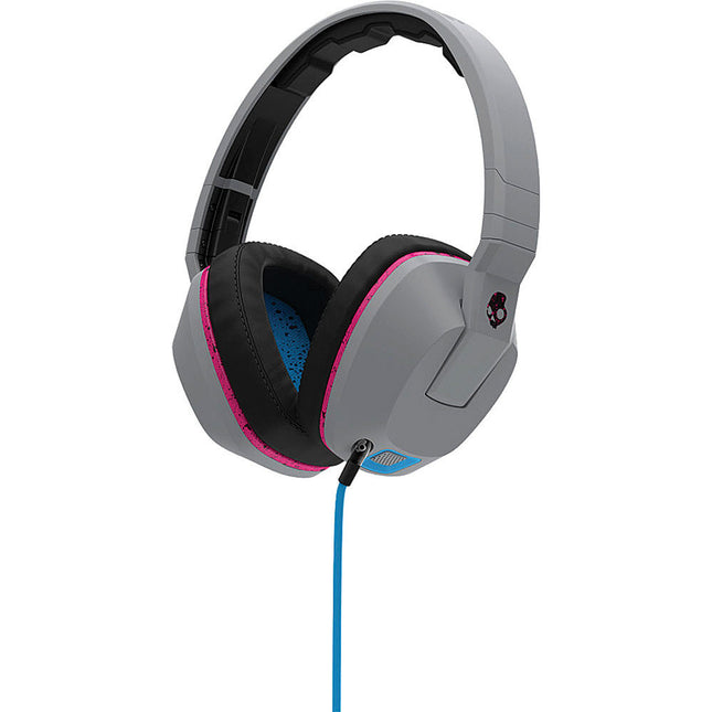 Crusher Headphones with Built-in Amplifier and Mic, Gray/Cyan