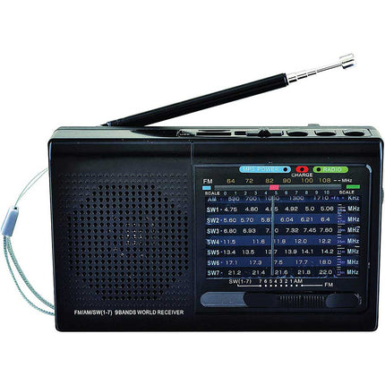 9 Band Bluetooth Radio with AM/FM and SW1-7, Black