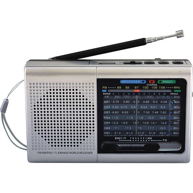 9 Band Bluetooth Radio with AM/FM and SW1-7, Silver