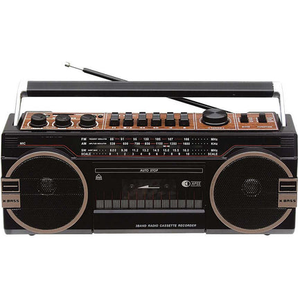 Bluetooth Wireless Boombox Portable 3 Band Radio and Cassette Recorder