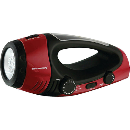 Weather Band and AM/FM Radio Flashlight/Lantern w/Dynamo Hand Crank Power, Red/Black