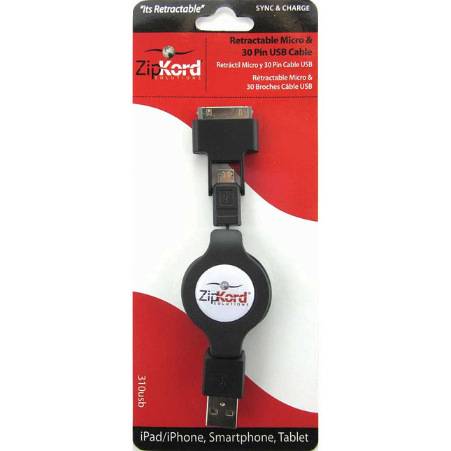310USB Retractable Micro USB & 30-Pin Sync/Charge Cable