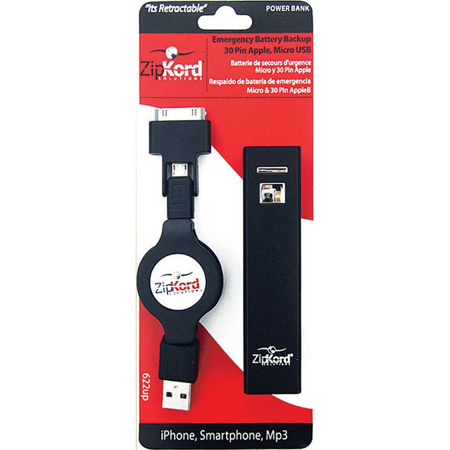 622UP 2200mAh Power Pack & Retractable Micro USB Cable & iPhone Tip