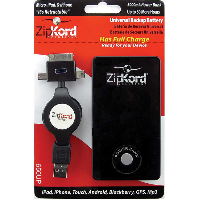 650UP 5000mAh Power Pack & Retractable Micro USB / iPhone Cable
