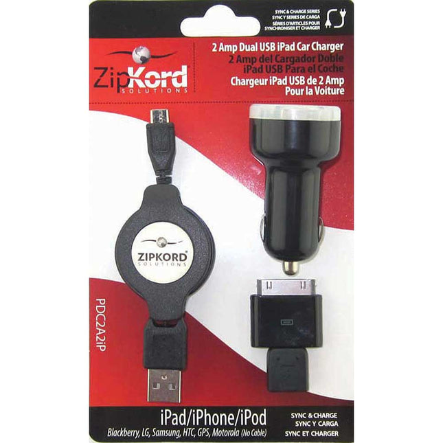 PDC2A2iP 2 Amp Dual USB iPad Car Charger w/ Sync Cable