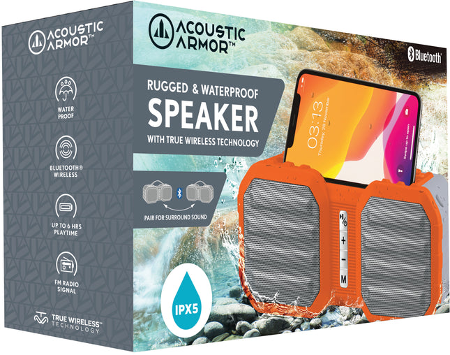 "Ranger" Portable Speaker Water Resistant and Rugged, Grey/Orange
