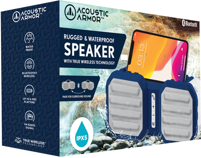 "Ranger" Portable Speaker Water Resistant and Rugged, Blue/White