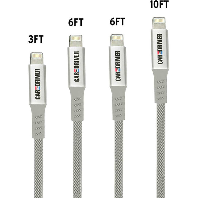 USB to Lightning Connector, 4 Braided Silver Cables