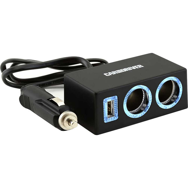 USB + DUAL SOCKET CAR CHARGER